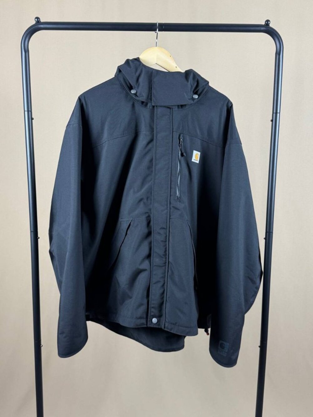 Carhartt Men's Storm Defender Hooded Rain Jacket Black 2XL Regular